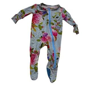 Hapiu Bamboo Footed Floral Roses Pajamas Baby Girl 0-3M Sleeper Pink Blue